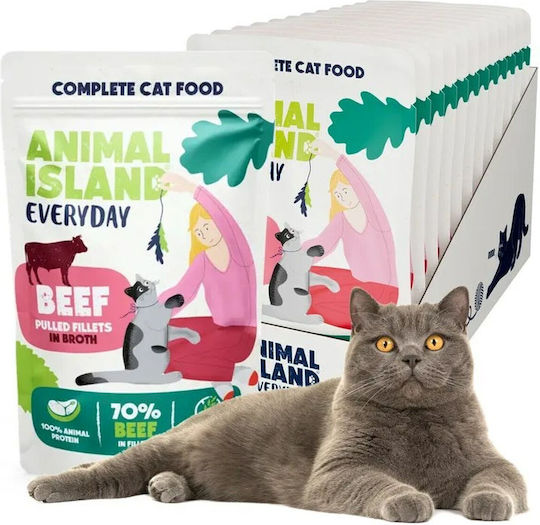 Animal Island Wet Food for Adult Cats in Pouches with Beef Gluten-Free 12x85gr