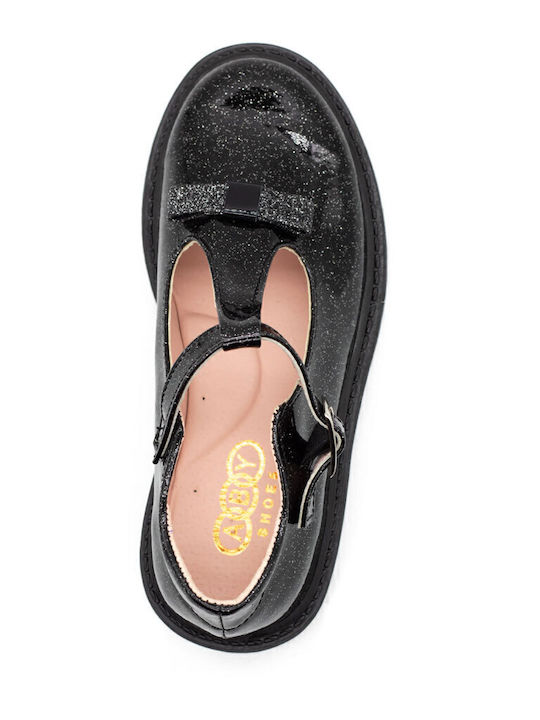 Kids Anatomic Patent Leather Ballerinas with Adjustable Metal Clasp Black