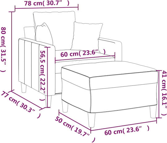 Armchair with Footstool Blue 78x77x80cm