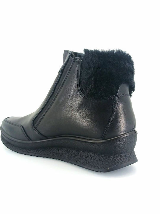 Leder Stiefeletten Damen mit Pelz Schwarz