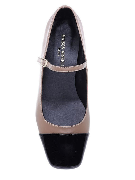 Leather Pointed Toe Brown Heels with Strap