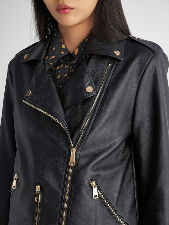 Isabella Δερμάτινο Γυναικείο Biker Jacket Μαύρο