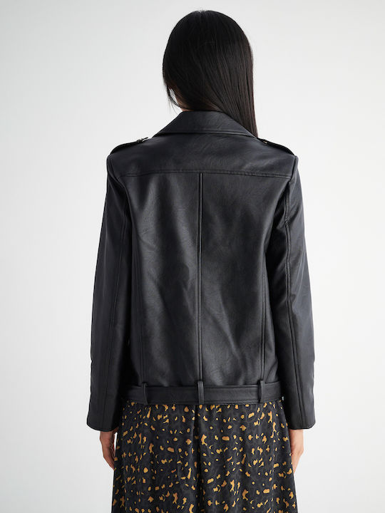 Isabella Δερμάτινο Γυναικείο Biker Jacket Μαύρο