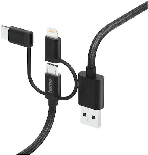 Hama 3-in-1 Ladekabel USB-A Micro-USB USB-C Lightning 1,5 m Schwarz