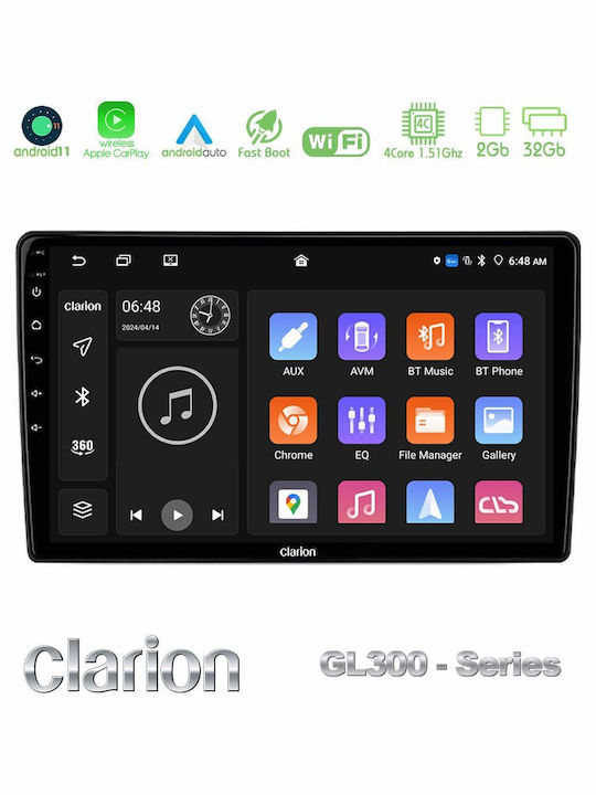 Clarion Car Audio System for Renault Clio 2020-2024 (Bluetooth/USB/AUX/WiFi/GPS/Apple-Carplay/Android-Auto) with Touch Screen 9"