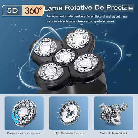 Trimmer de păr multifuncțional 5D Marske HM1688 5 în 1 pentru față, cap, corp, utilizare la duș, afișaj digital, impermeabil, 10 x 6 cm, negru