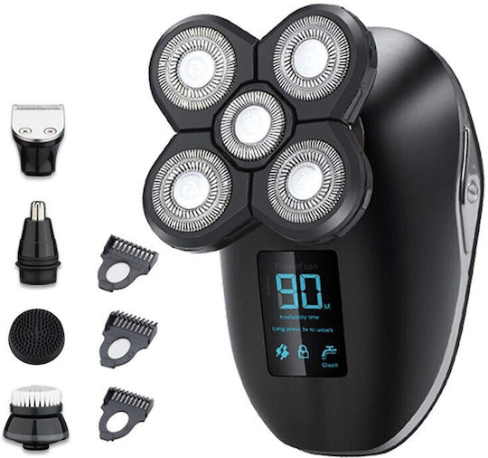 Trimmer de păr multifuncțional 5D Marske HM1688 5 în 1 pentru față, cap, corp, utilizare la duș, afișaj digital, impermeabil, 10 x 6 cm, negru