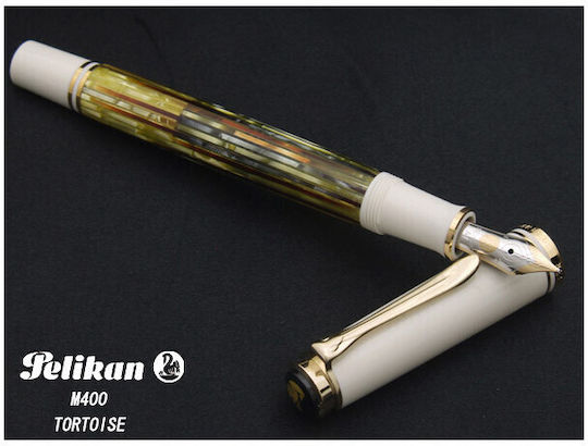 Pelikan Souveran M400 Tortoise Πένα Γραφής Extra Fine Λευκή με Μπλε Μελάνι