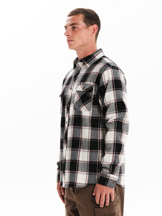 Long-sleeved Flannel Shirt Checked White