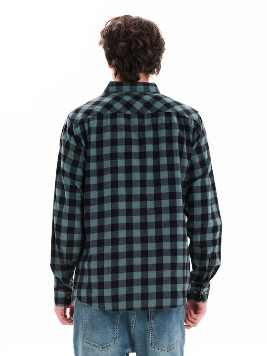 Long-sleeved Flannel Shirt Checked Black