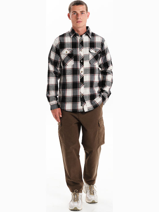 Long-sleeved Flannel Shirt Checked White