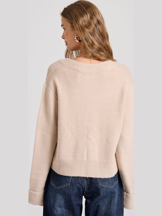 Women's Knitted Cardigan with Buttons Beige
