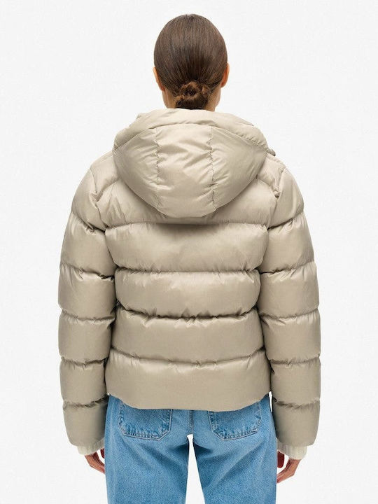Women's Short Sports Jacket for Winter with Hood Beige