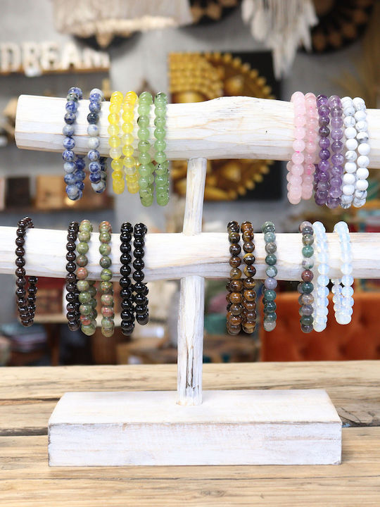 Handmade Bracelet with Semi-Precious Stones White Quartz Rock Crystal