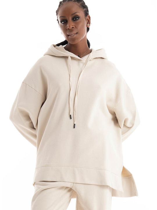 Dirty Laundry Women's Long Hooded Sweatshirt Cream