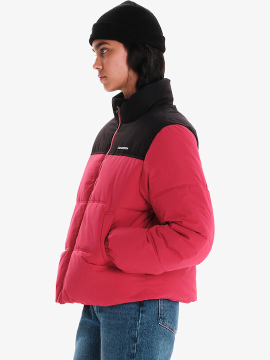 Women's Short Puffer Jacket for Winter Fuchsia