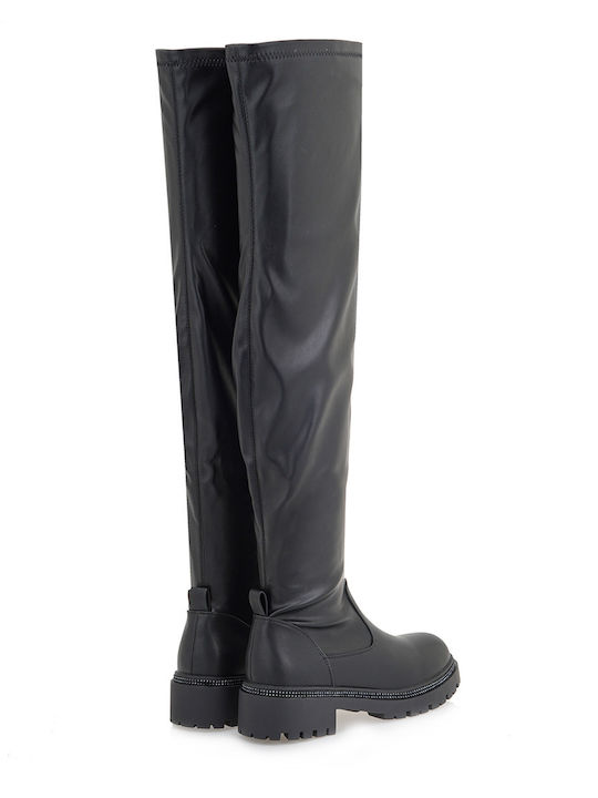 Synthetic Leather Medium Heel Women's Boots Black