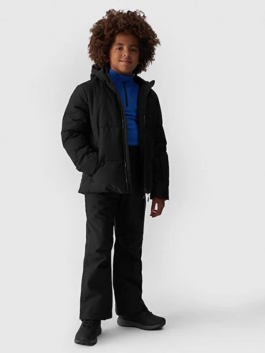 Daunen-Kinder-Sportjacke Kurz Winddicht mit Futter & Kapuze Schwarz