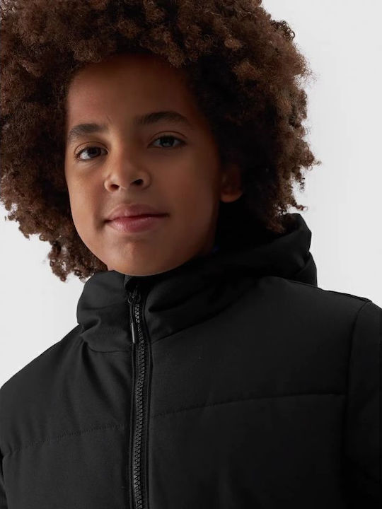 Daunen-Kinder-Sportjacke Kurz Winddicht mit Futter & Kapuze Schwarz