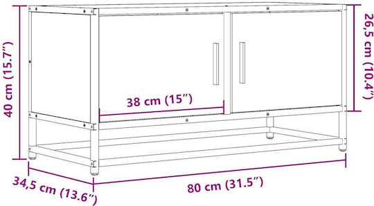 TV Stand from Metal & Wood Smoky Oak L80xW34.5xH40cm