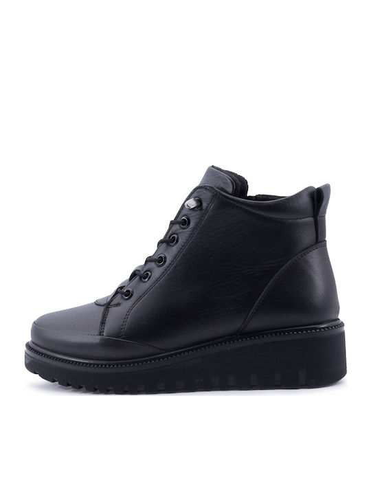 Leder Stiefeletten Damen Schwarz
