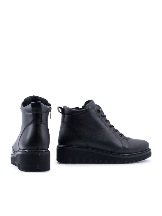 Leder Stiefeletten Damen Schwarz