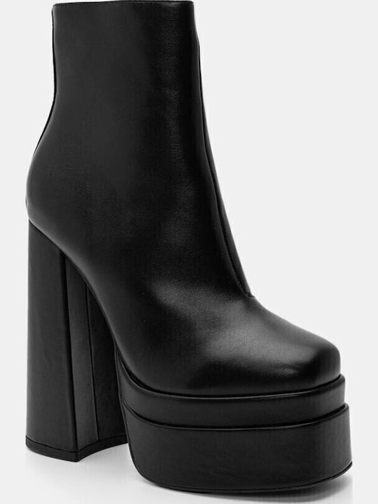 Women's Ankle Boots with High Heel & Fur Black