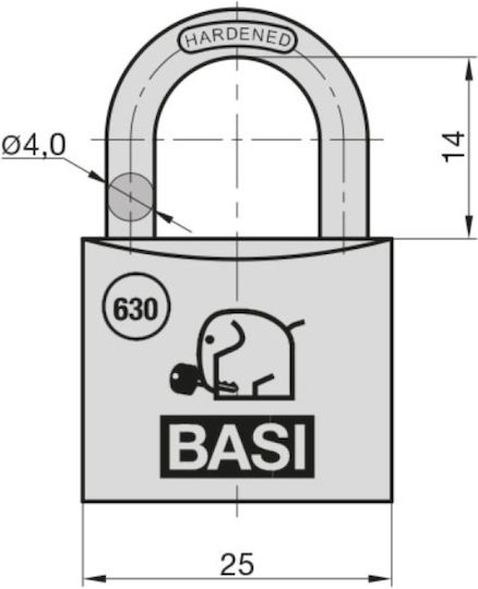 Basi Aluminum Padlock Brass with Key 25mm 1pcs