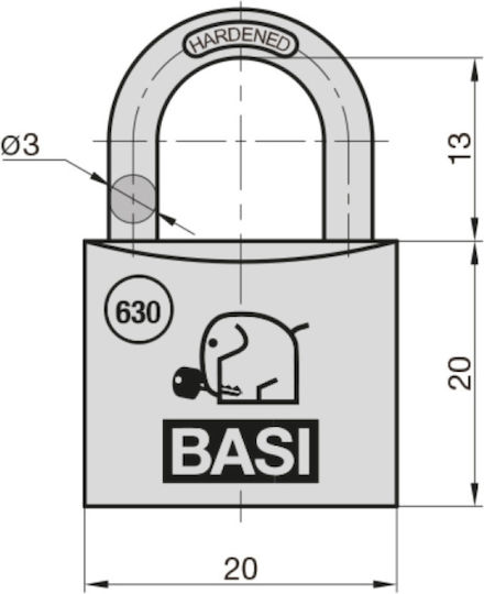 Basi Aluminum Padlock Brass with Key 20mm 1pcs