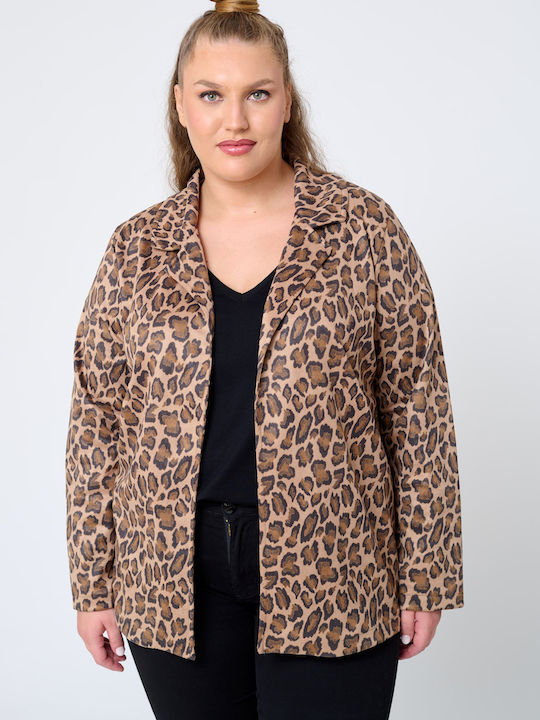 Jucita Women's Leather Blazer Leopard