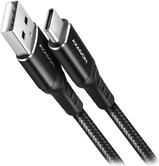 Axagon Braided USB 2.0 Cable USB-C male - USB-A Μαύρο 2m BUCM-AM20AB