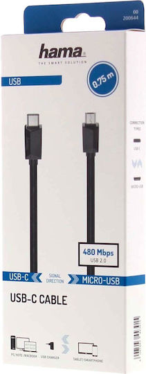 HAMA Cablu USB 2.0 USB-C Masculin - USB-C / USB-B Negru 0.75m 00200644