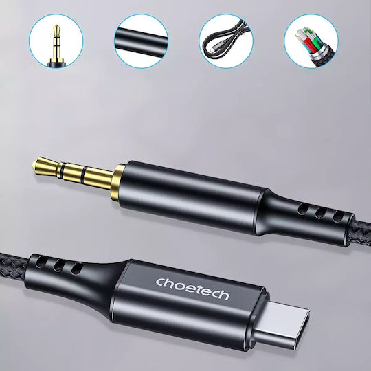 Choetech USB 2.0 Cable USB-C male - 3.5mm Μαύρο 1m