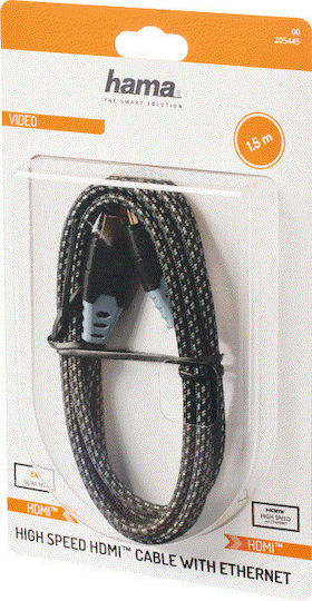 HAMA High Speed Плетена Кабел HDMI мъжки - HDMI мъжки 1.5м Черен