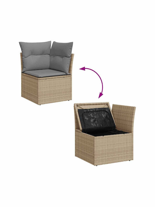 Corner Outdoor Sofa Rattan with Chest and Cushions 55x55x69cm
