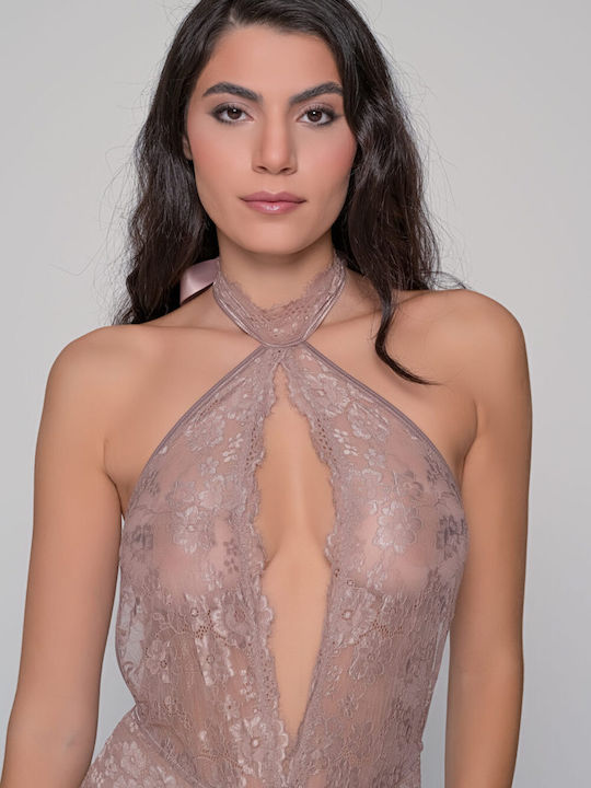 Milena by Paris Sexy Κορμάκι με Δαντέλα Μπεζ