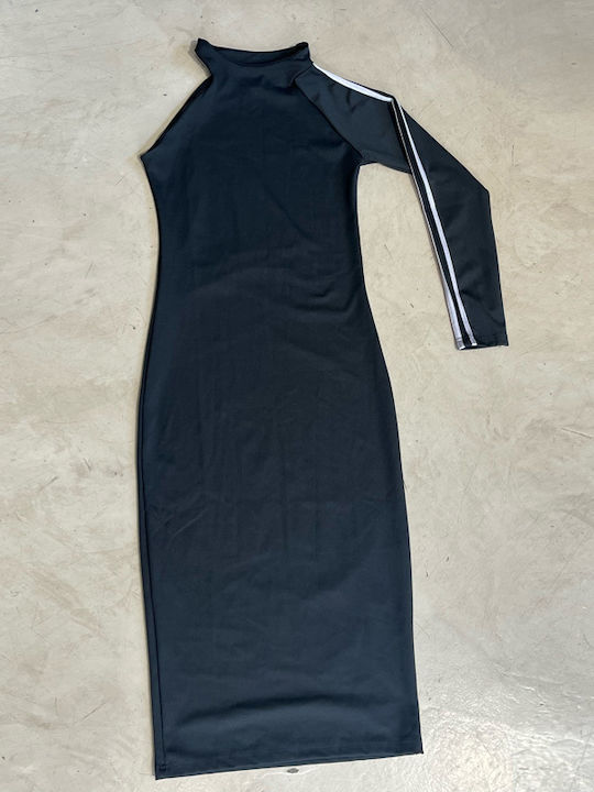 Rochie Midi Sport Mânecă Lungă Neagră