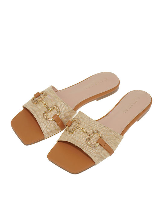 Women's Flat Sandals in Beige Color