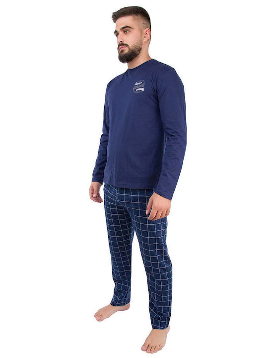 Pijamangel Men's Winter Cotton Pajamas Set Blue