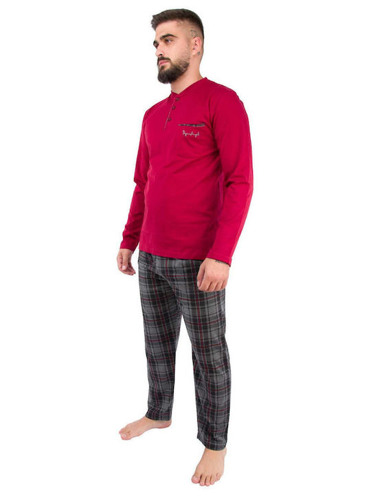 Pijamangel Men's Winter Cotton Pajamas Set Red