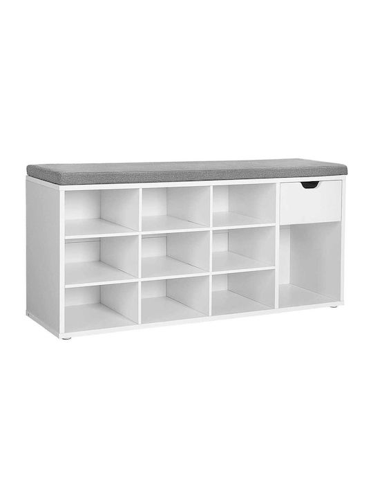 Shoe Storage Bench Hallway Shoe Rack Vasagle Wood 10 Shelves 1 Drawer White 104x30x48 Cm