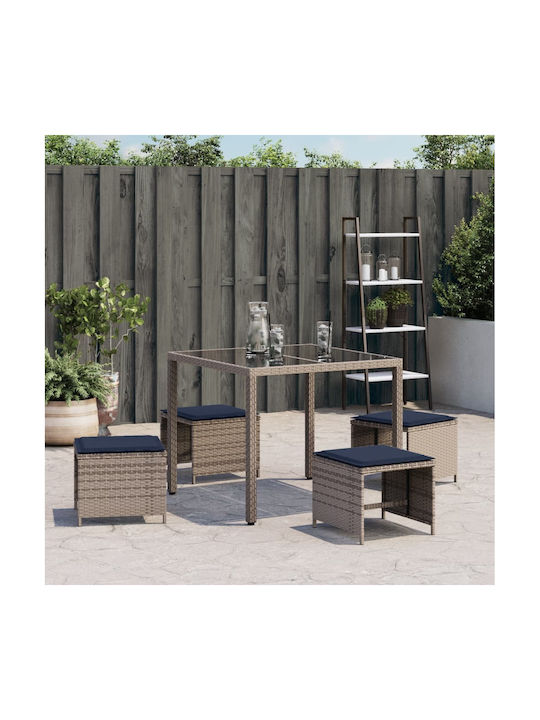 Hocker Für den Außenbereich Rattan mit Kissen Gray 4Stück 40x40x35cm