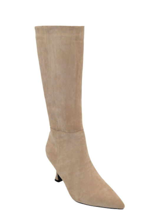 Morena Spain Wildleder Damenstiefel mit hohem Absatz Beige