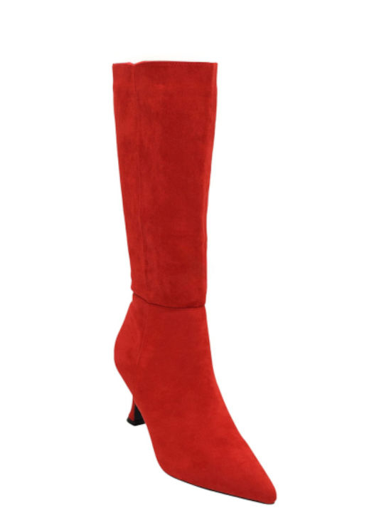 Morena Spain Suede Women's Boots with High Heel Red