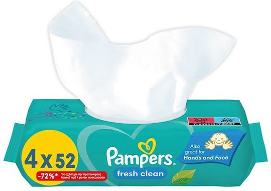 Pampers Fresh Clean Baby Wipes without Alcohol & Parabens 4x52pcs