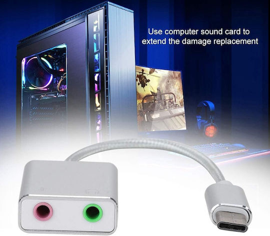 ATC Εξωτερική USB Κάρτα Ήχου 7.1 Τype-C σε Ασημί χρώμα