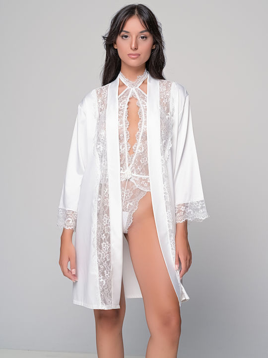 Milena by Paris Δαντελένιο Σετ Εσωρούχων με Ψηλόμεσο Slip Λευκό