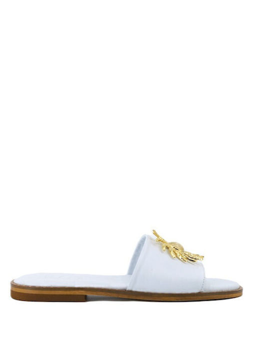 Leder Flache Sandalen für Damen in Weiß Farbe