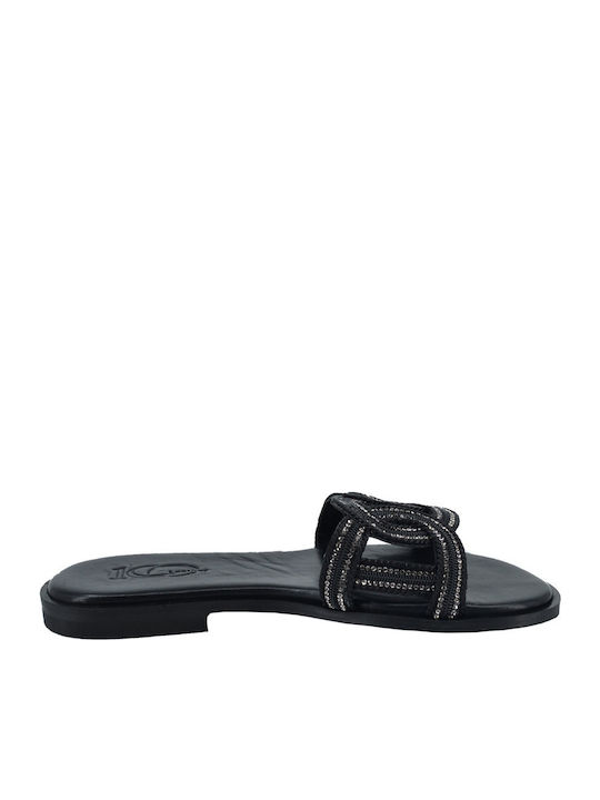 Leder Flache Sandalen für Damen in Schwarz Farbe