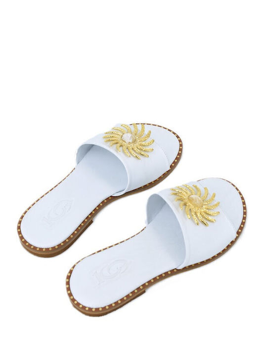 Leder Flache Sandalen für Damen in Weiß Farbe